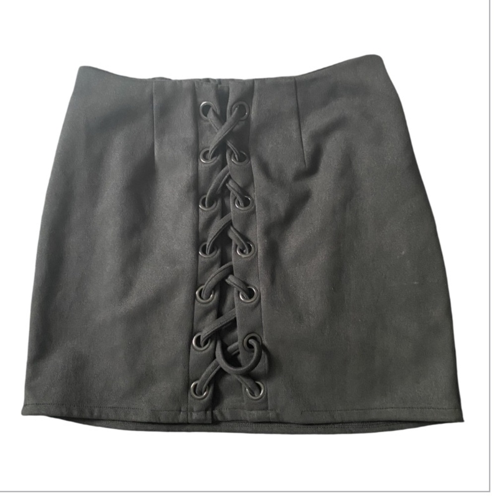Black Lace-Up Mini Skirt